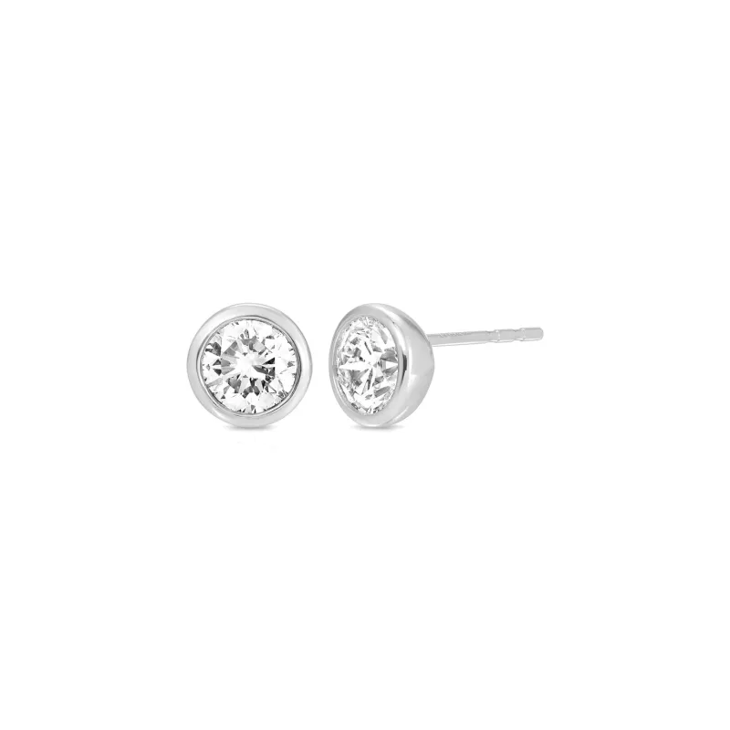 Bezel Set Round Diamond Stud Earrings made by EF Collection