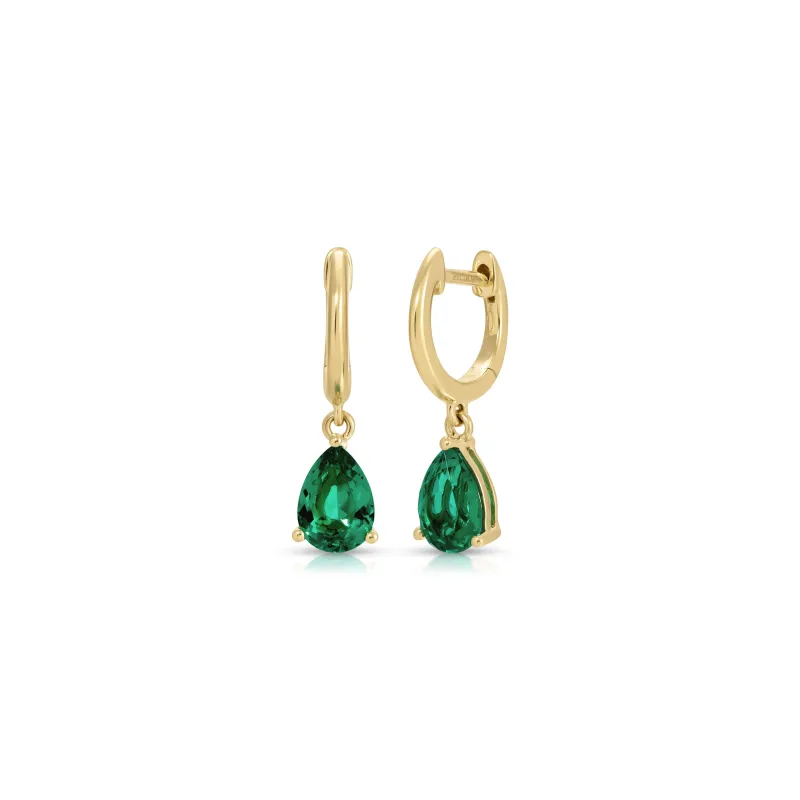 Emerald Pear Drop Huggie Earrings made by EF Collection