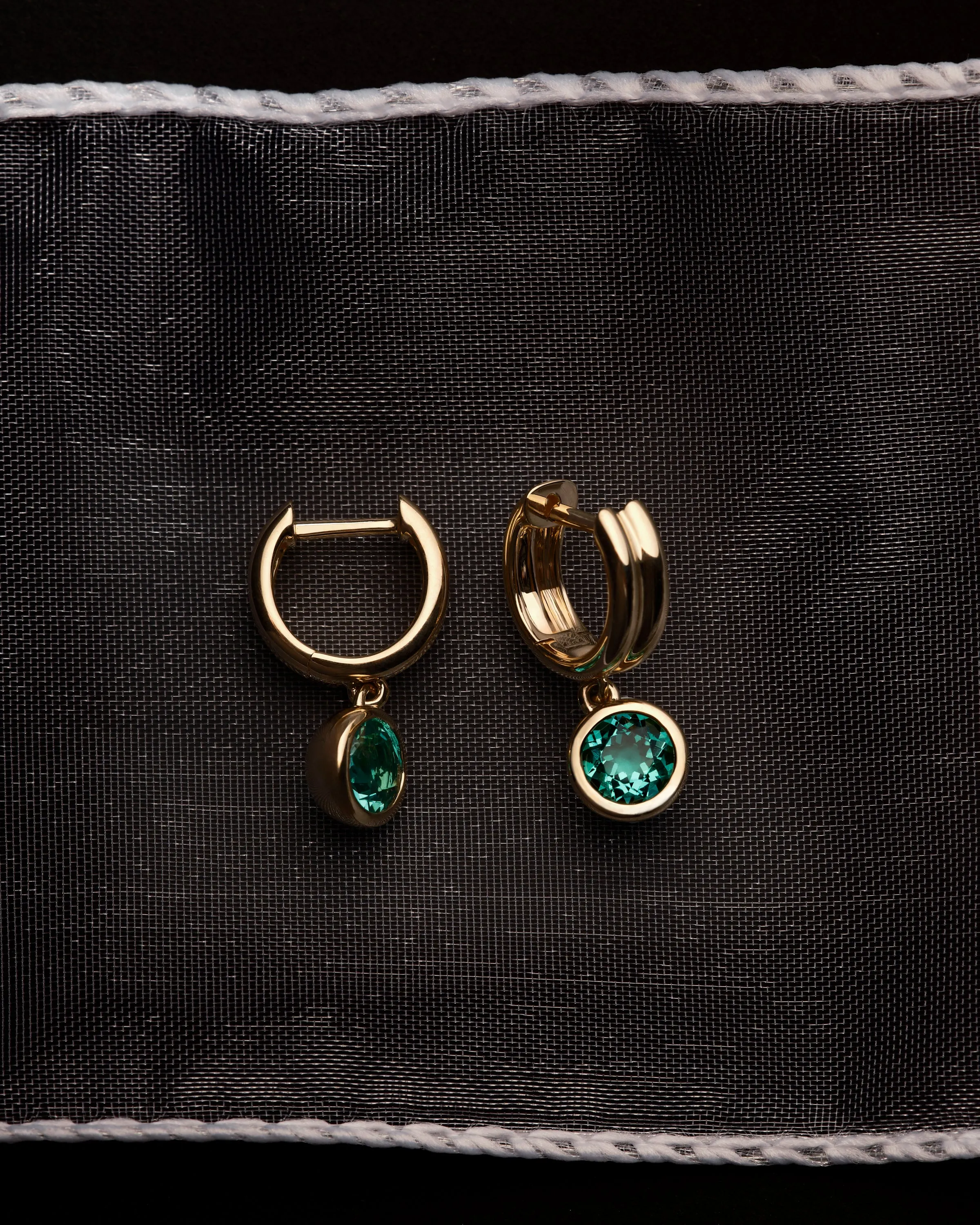 Bezel Set Round Emerald Drop Huggie Earrings sold by EF Collection product image thumbnail 4
