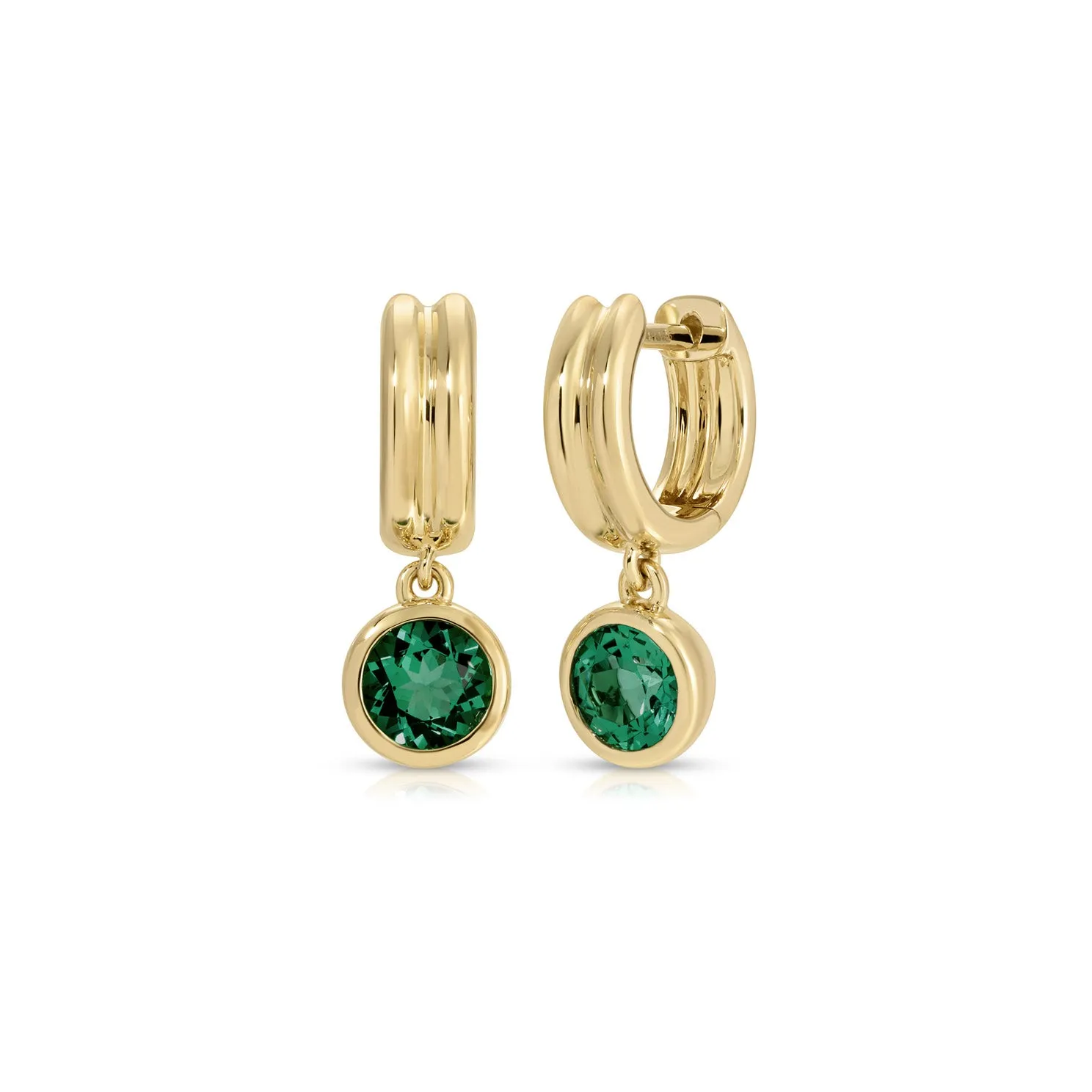 Bezel Set Round Emerald Drop Huggie Earrings sold by EF Collection