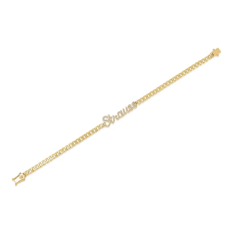 Diamond Script Name Curb Chain Bracelet made by EF Collection