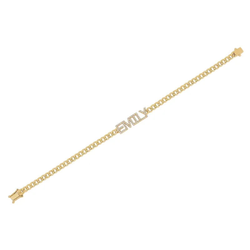 Diamond Name Curb Chain Bracelet made by EF Collection