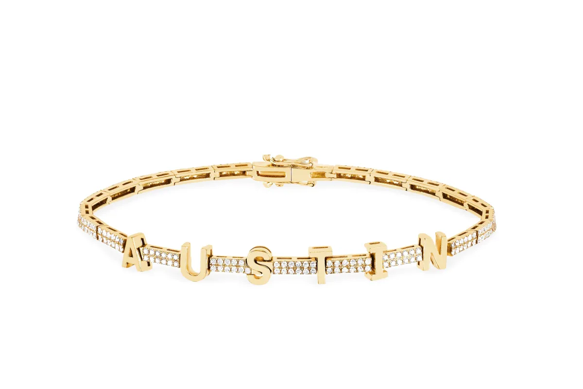 Diamond & Gold Name Eternity Bracelet made by EF Collection