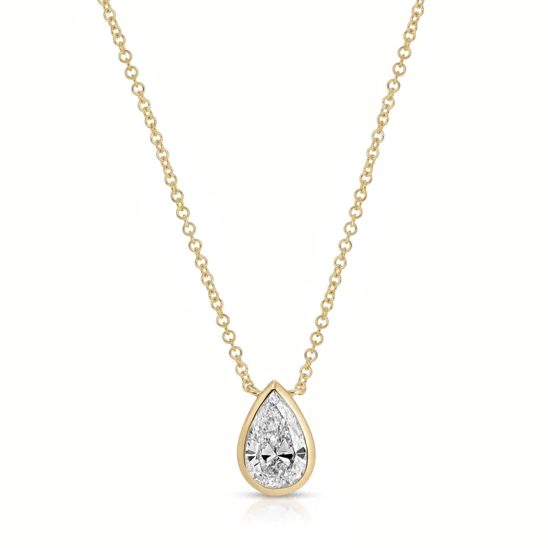 Floating Bezel Set Pear Diamond Necklace made by EF Collection