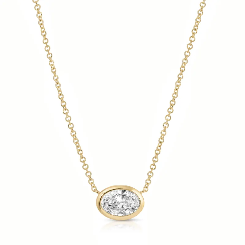Floating Bezel Set Oval Diamond Necklace made by EF Collection