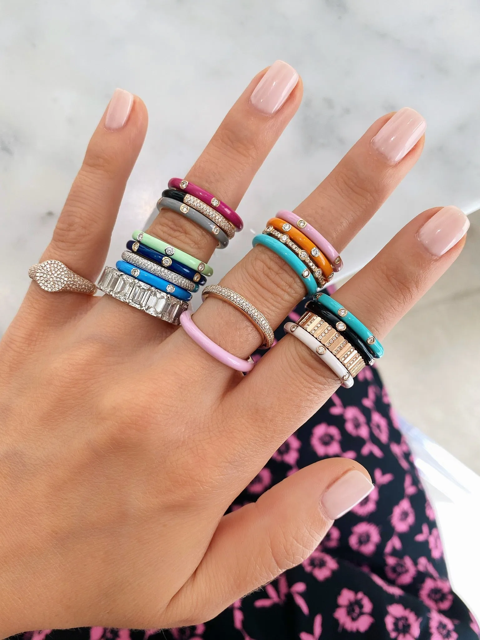 3 Diamond & Orange Enamel Stack Ring sold by EF Collection product image thumbnail 3