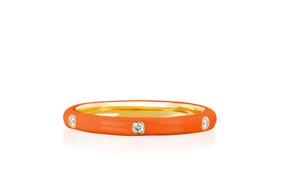 3 Diamond & Orange Enamel Stack Ring sold by EF Collection