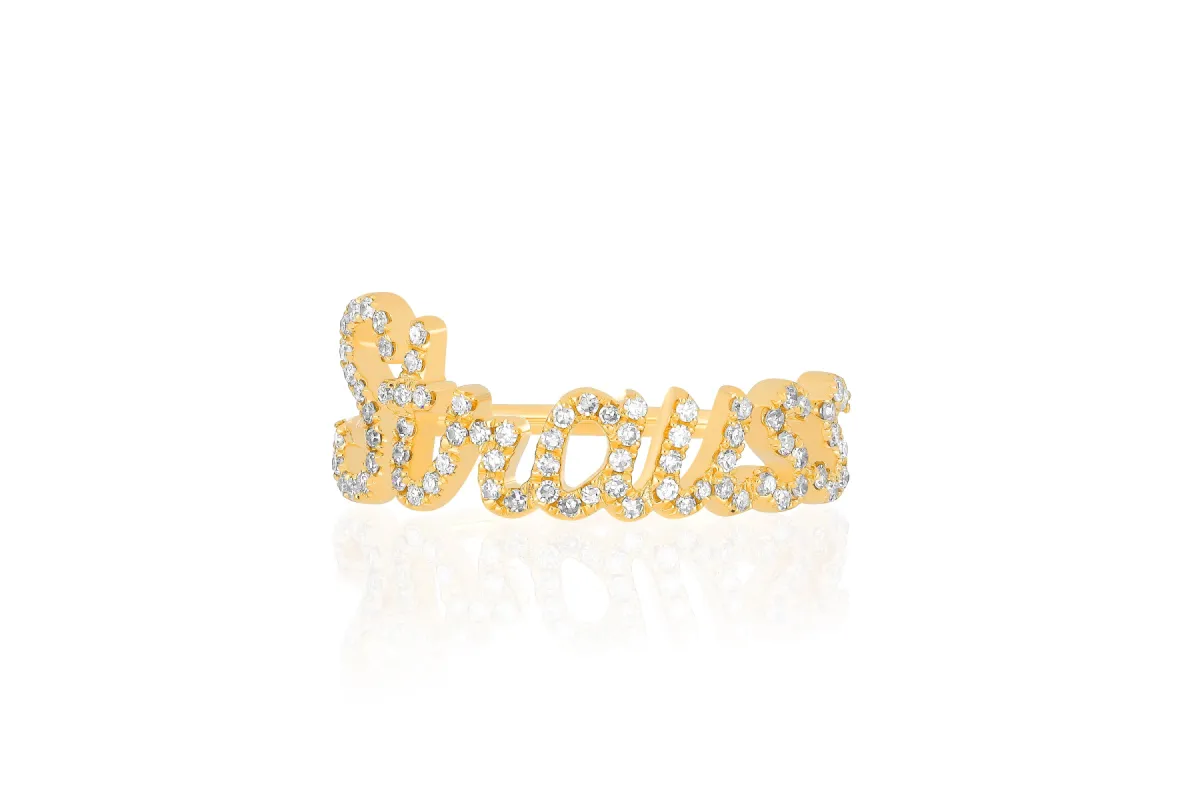 Diamond Script Name Ring sold by EF Collection