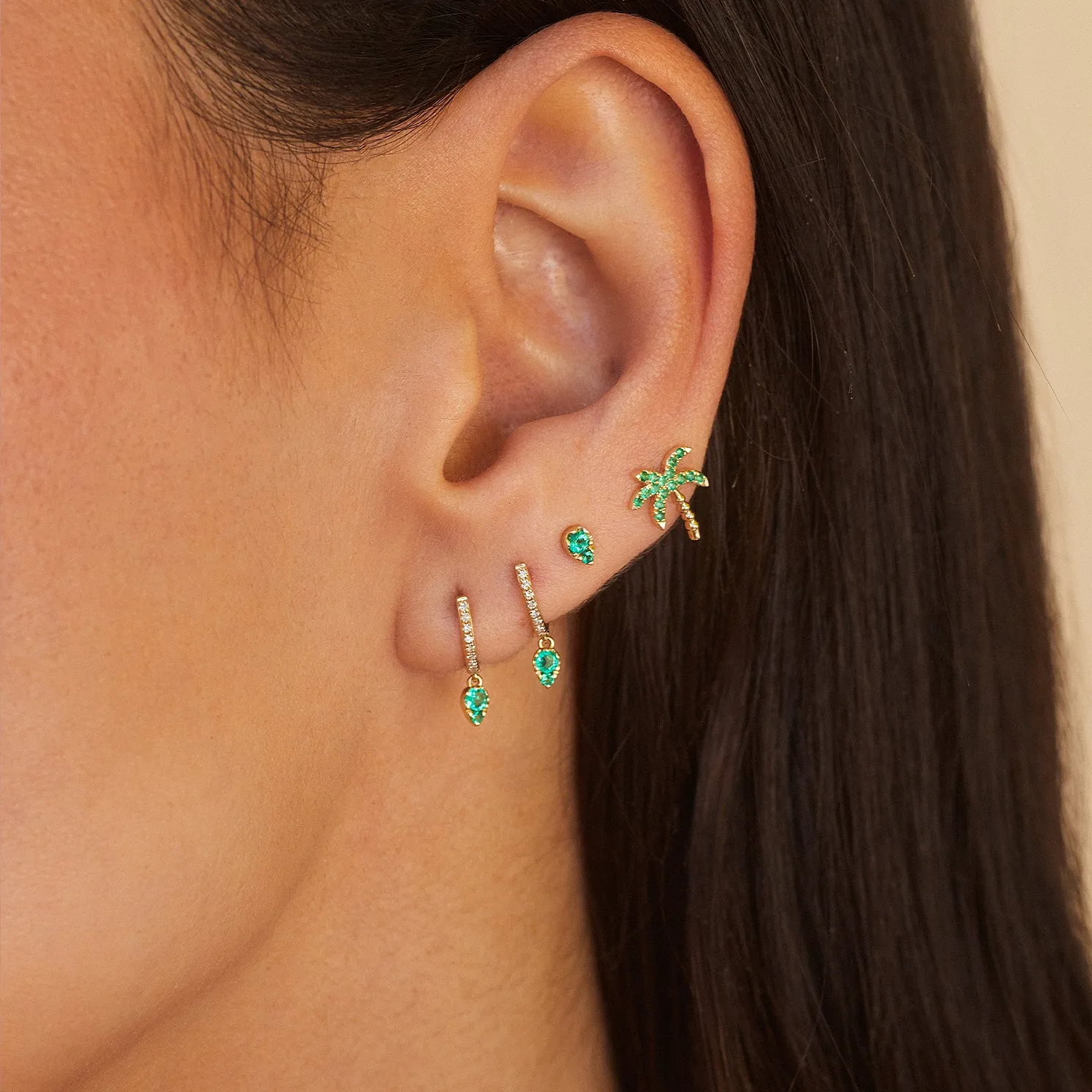 Emerald Teardrop Diamond Mini Huggie Earring sold by EF Collection product image thumbnail 2