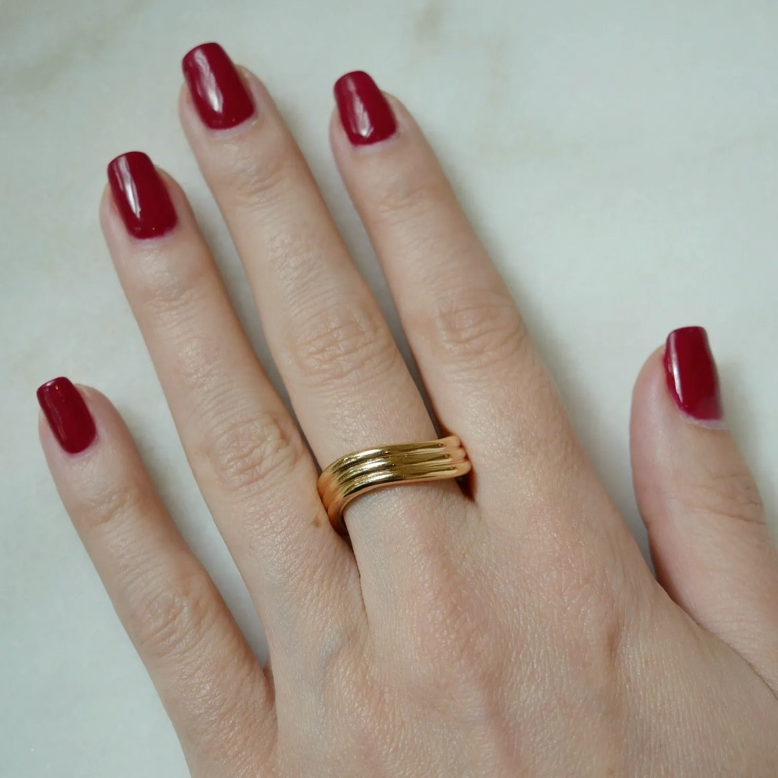 Gold Triple Wave Ring sold by EF Collection product image thumbnail 5