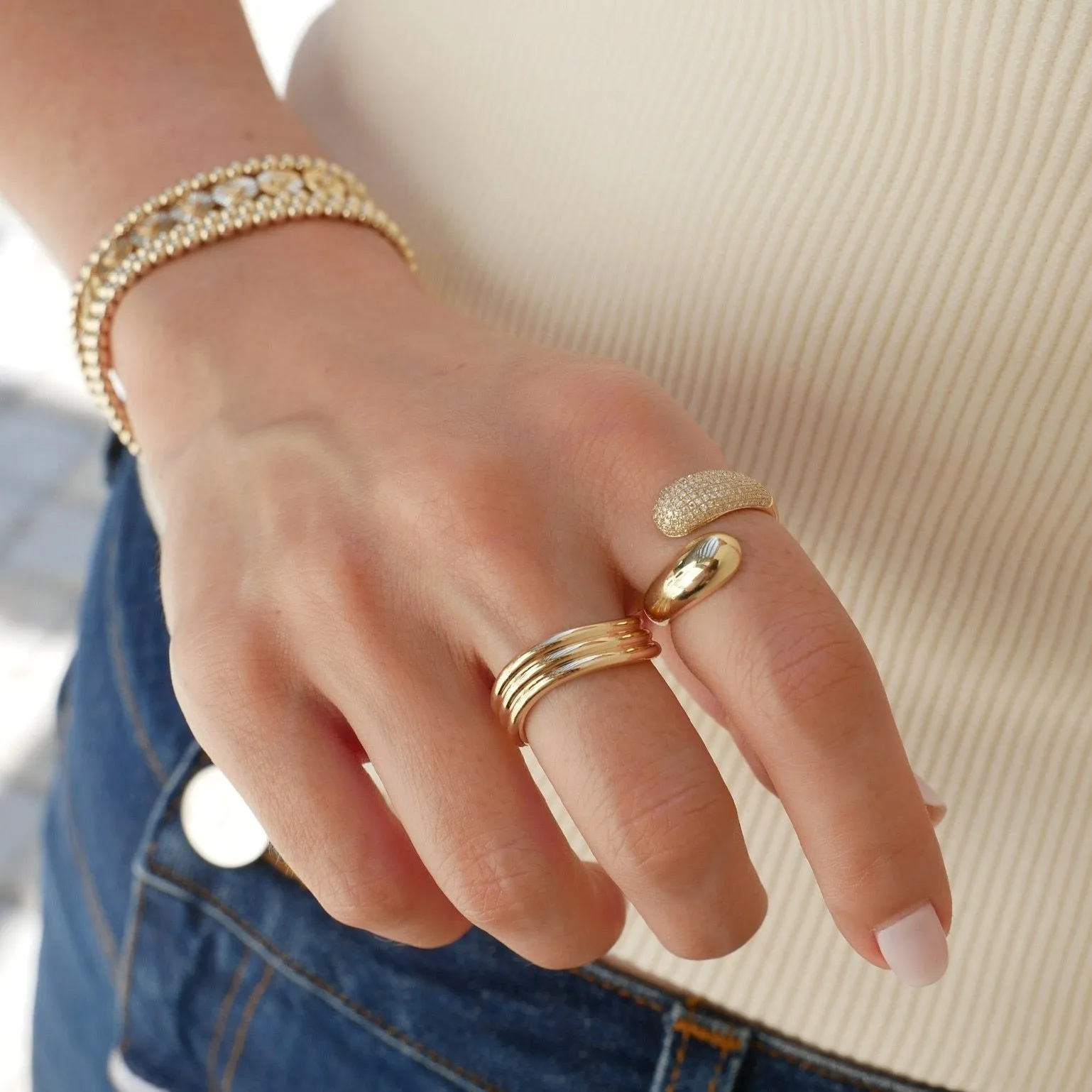 Gold Triple Wave Ring sold by EF Collection product image thumbnail 4