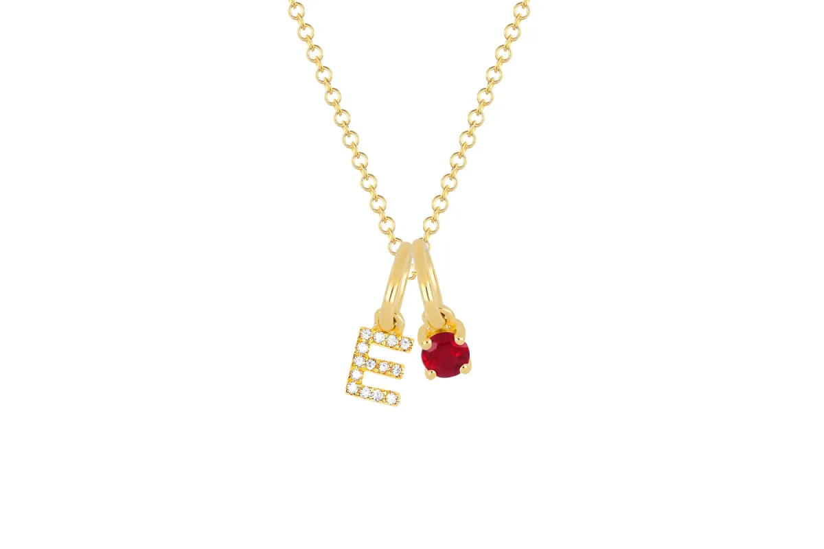 Ruby Birthstone Initial Charm Necklace sold by EF Collection