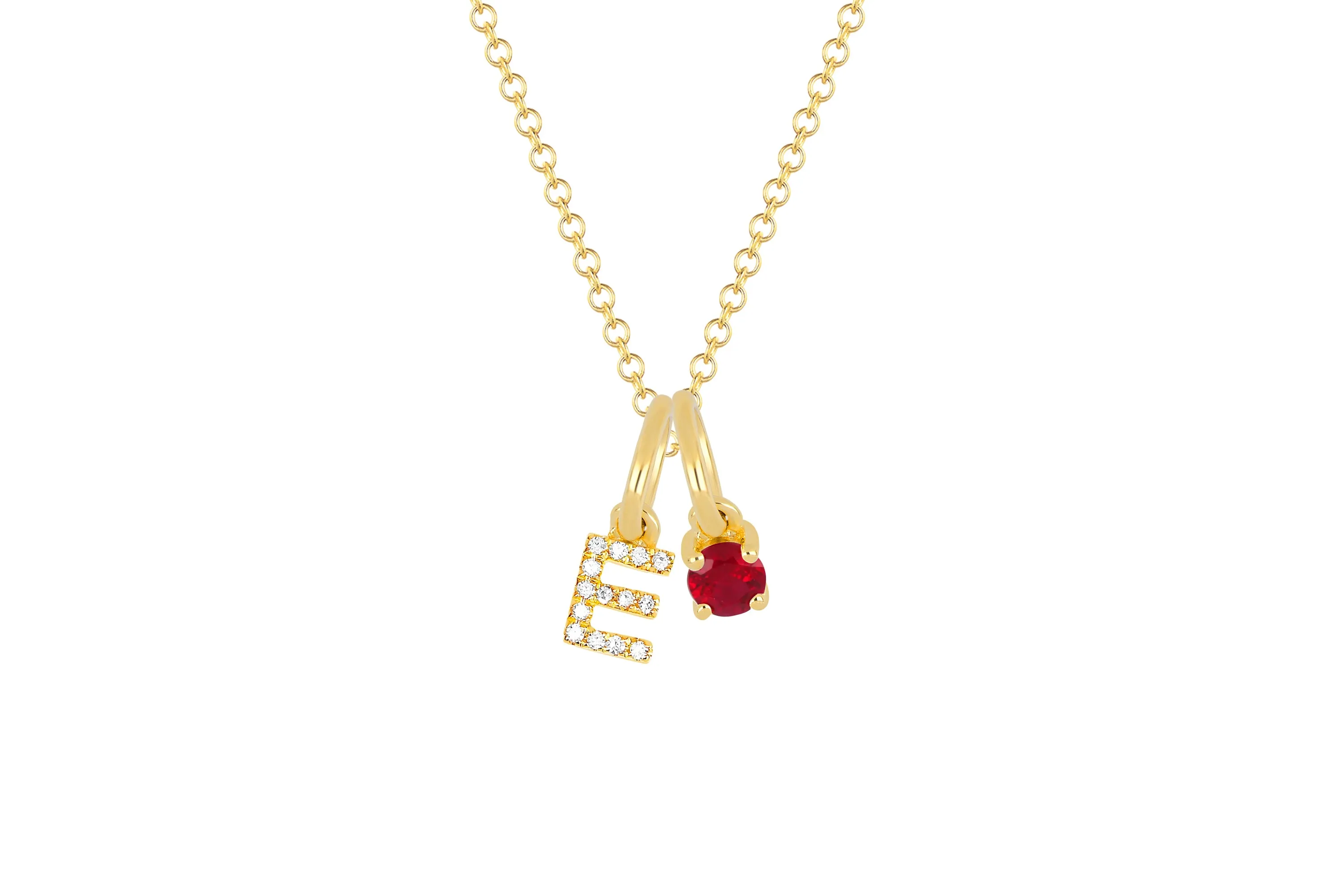 Ruby Birthstone Initial Charm Necklace sold by EF Collection