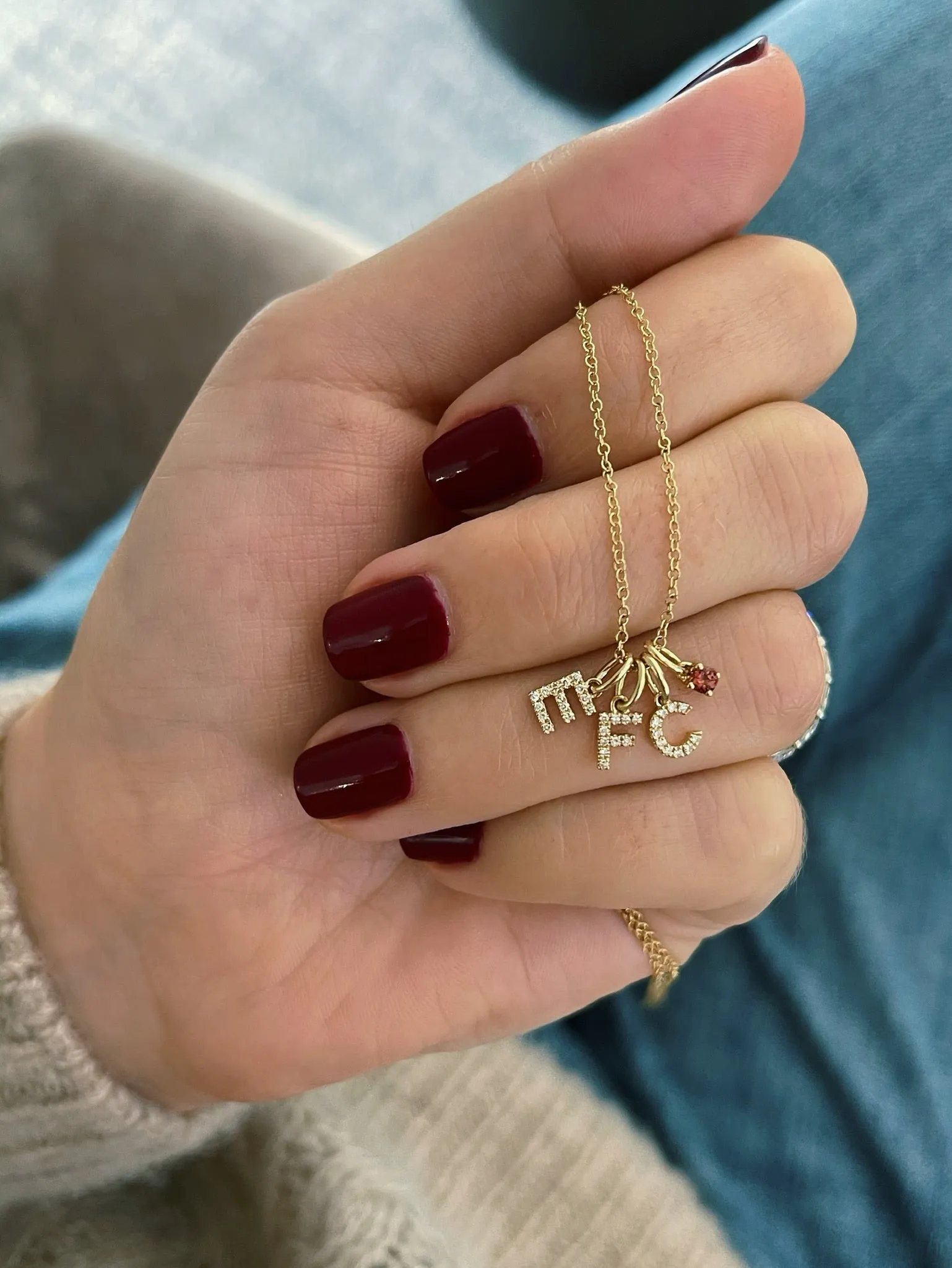 Ruby Birthstone Initial Charm Necklace sold by EF Collection product image thumbnail 2