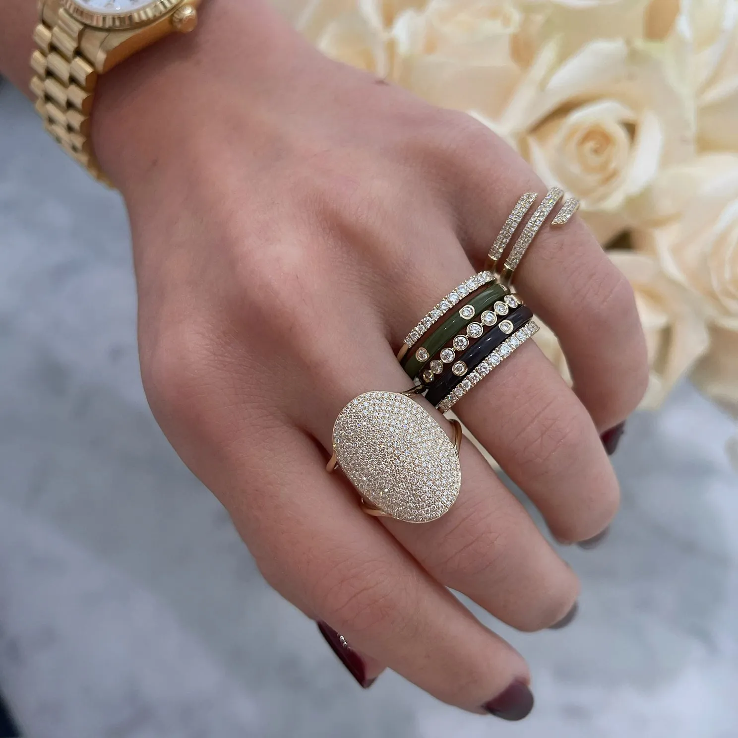 3 Diamond & Slate Enamel Stack Ring sold by EF Collection product image thumbnail 4