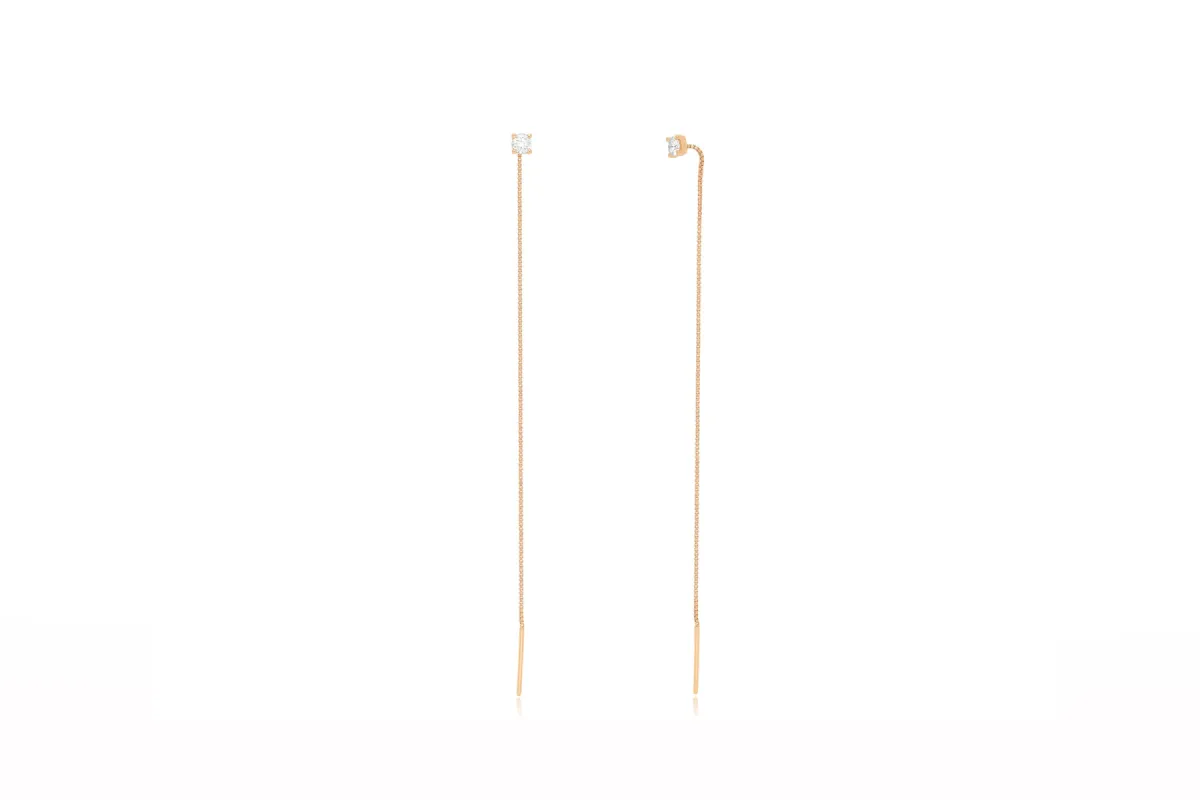 Solitaire Diamond Liquid Gold Threader Earring sold by EF Collection