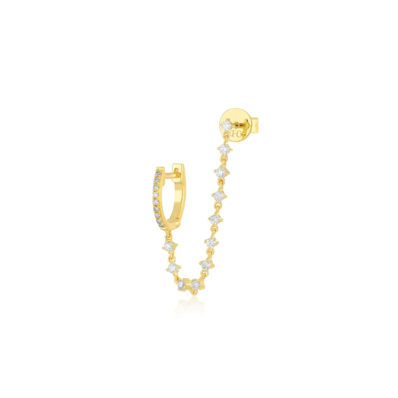 Diamond Mini Huggie and Prong Set Chain Stud Earring sold by EF Collection