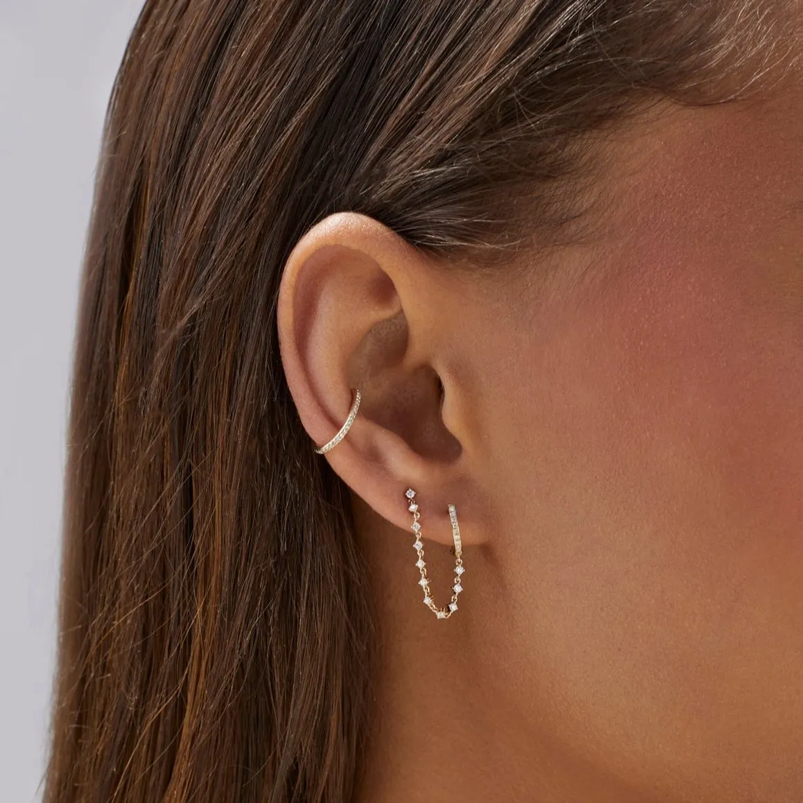 Diamond Mini Huggie and Prong Set Chain Stud Earring sold by EF Collection product image thumbnail 2