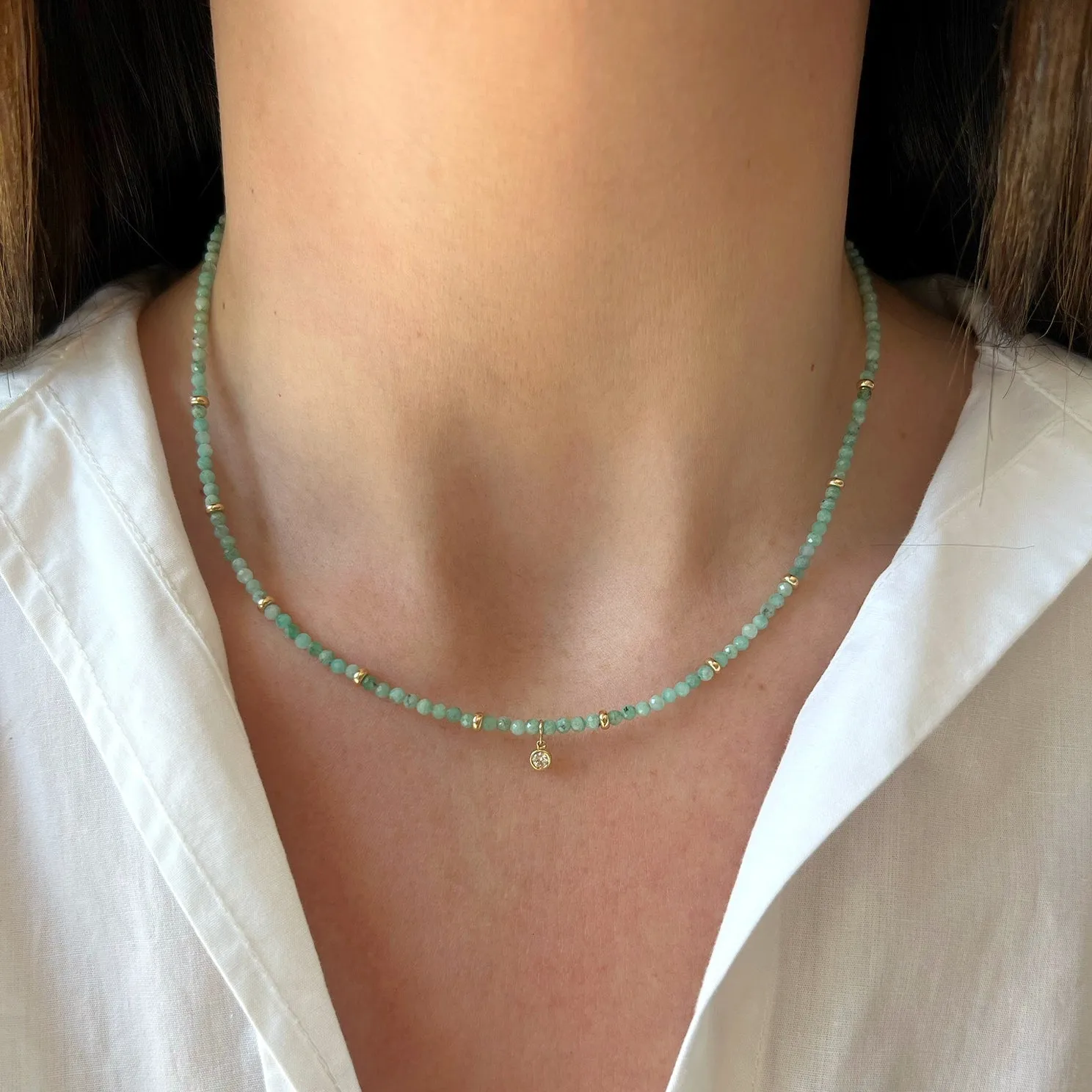 Emerald Birthstone Bead & Bezel Diamond Necklace sold by EF Collection product image thumbnail 2