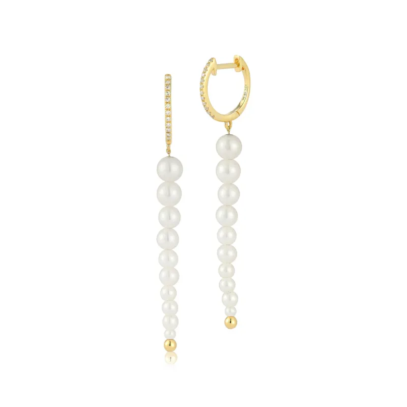 Diamond & Graduated Pearl Drop Earrings sold by EF Collection