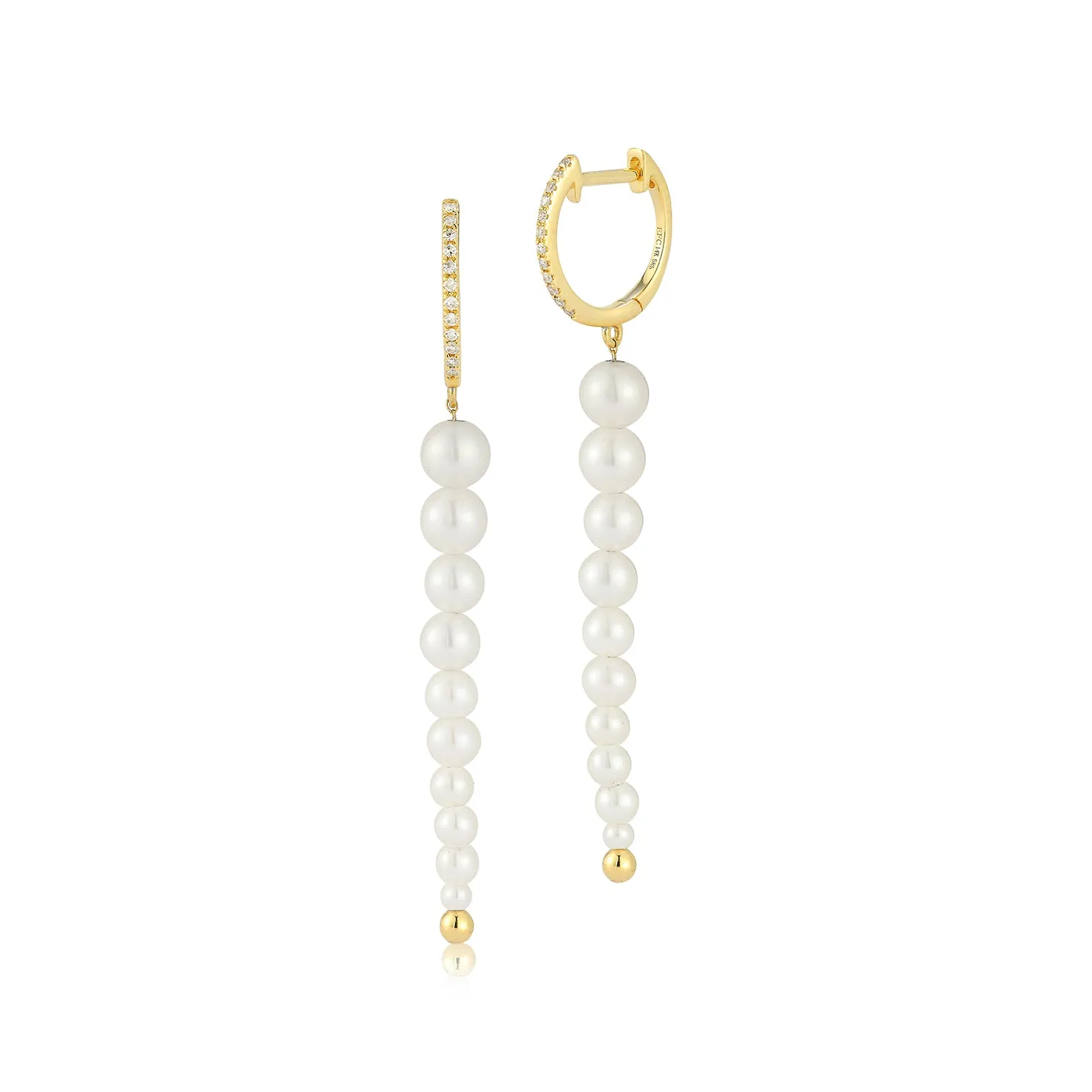 Diamond & Graduated Pearl Drop Earrings sold by EF Collection