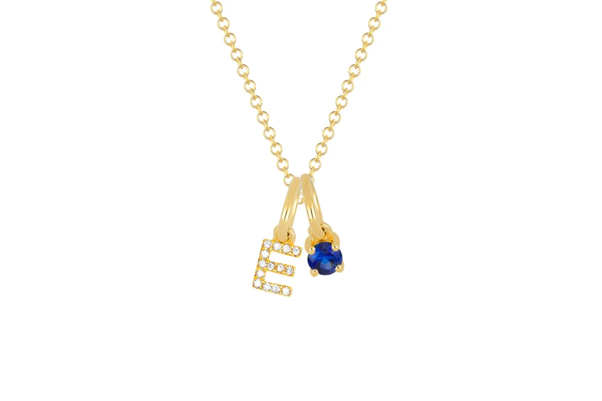Blue Sapphire Birthstone Initial Charm Necklace sold by EF Collection
