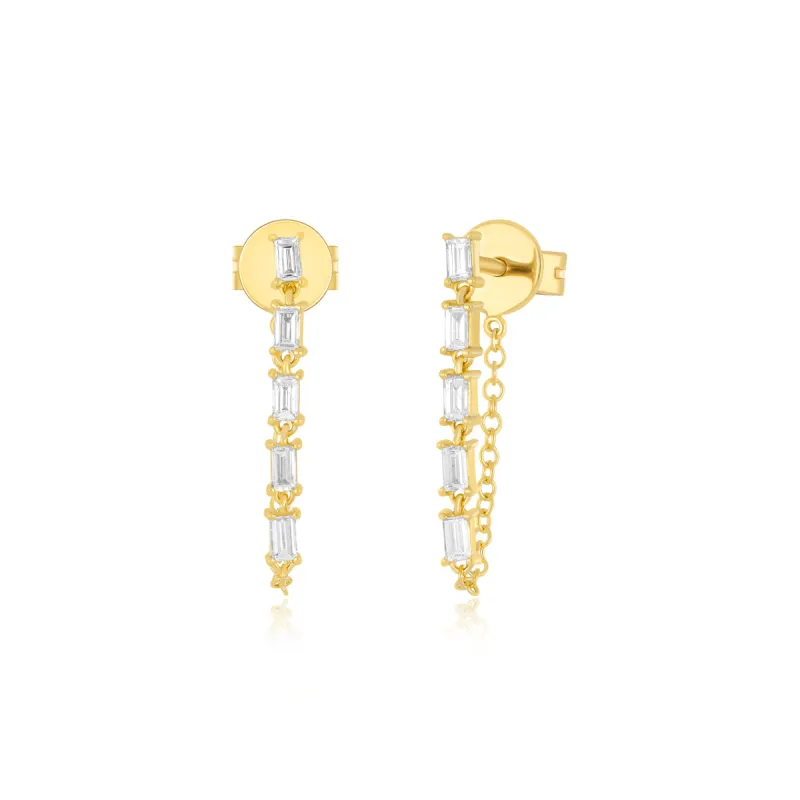 Multi Diamond Baguette Chain Stud Earring sold by EF Collection