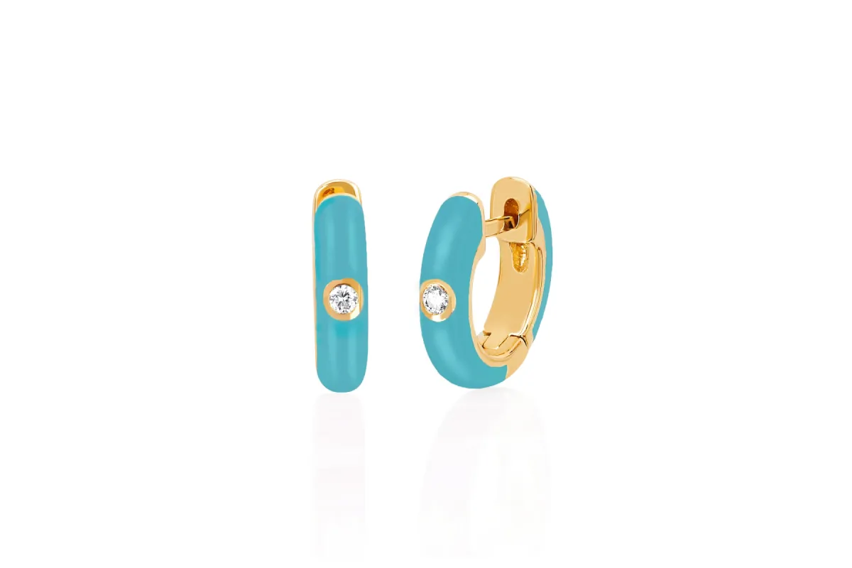 Diamond & Turquoise Enamel Huggie Earring sold by EF Collection