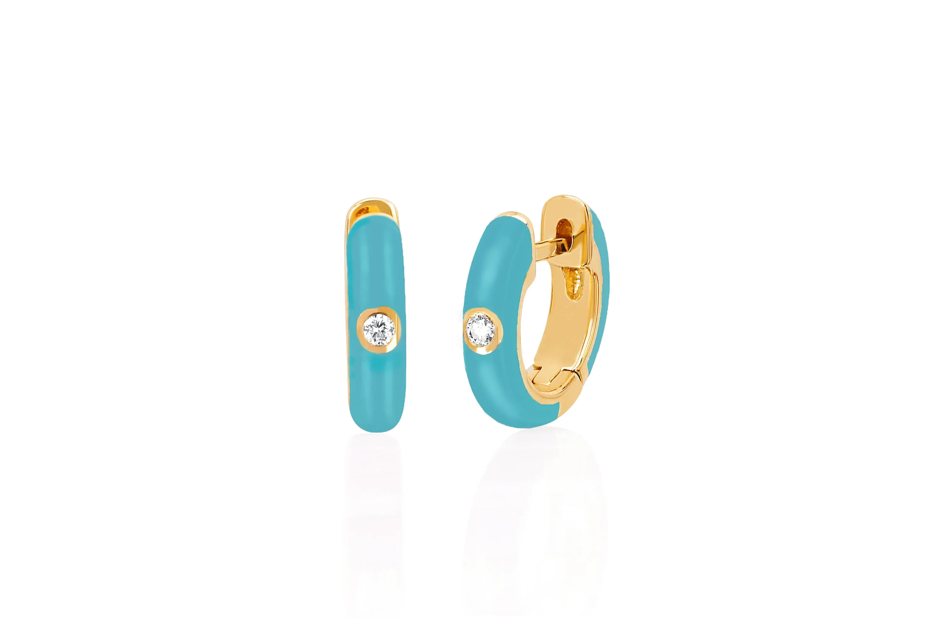 Diamond & Turquoise Enamel Huggie Earring sold by EF Collection