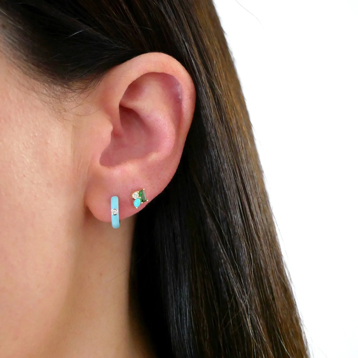 Diamond & Turquoise Enamel Huggie Earring sold by EF Collection product image thumbnail 2