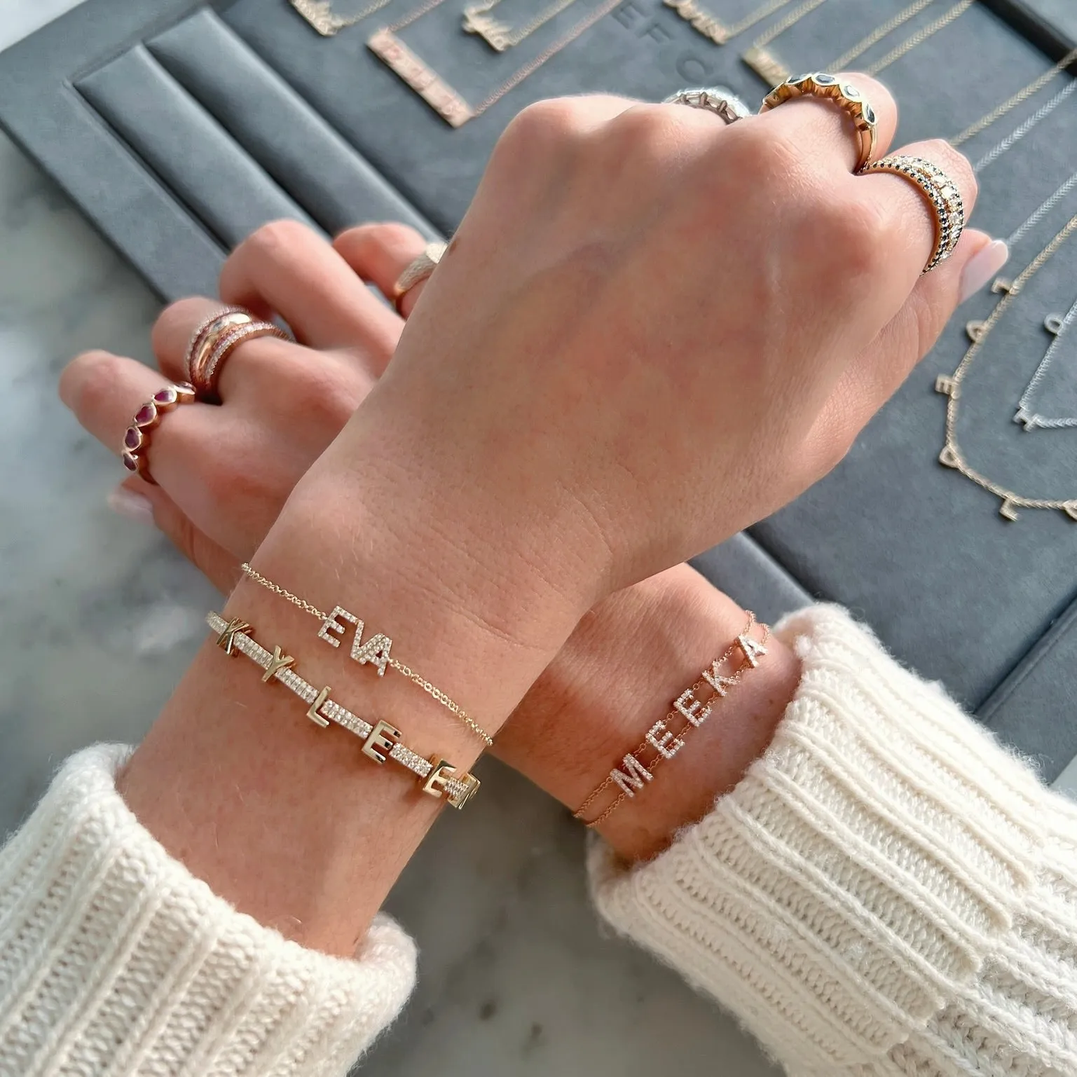 Diamond Block Name Bracelet sold by EF Collection product image thumbnail 2