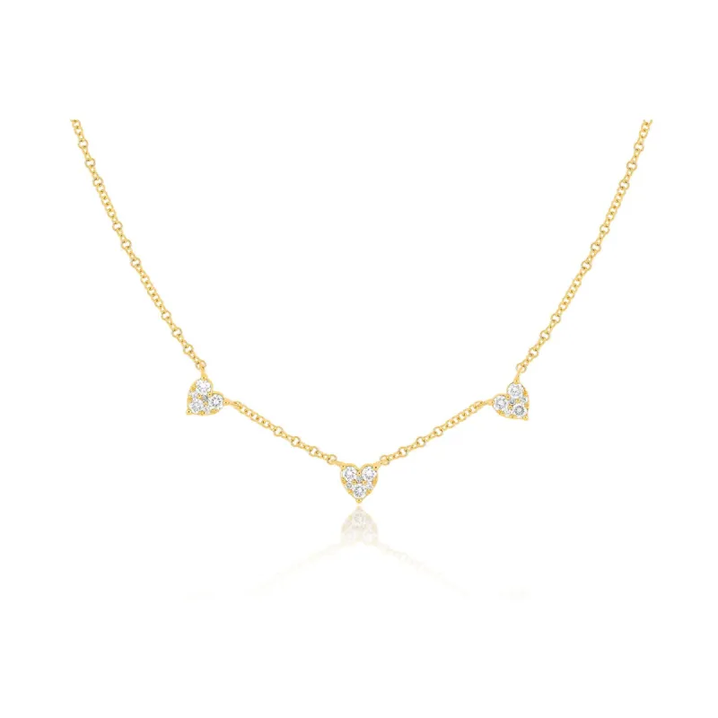 Triple Full Cut Diamond Heart Necklace sold by EF Collection