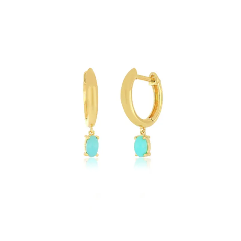 Turquoise Oval Drop Gold Dome Huggie Earring sold by EF Collection