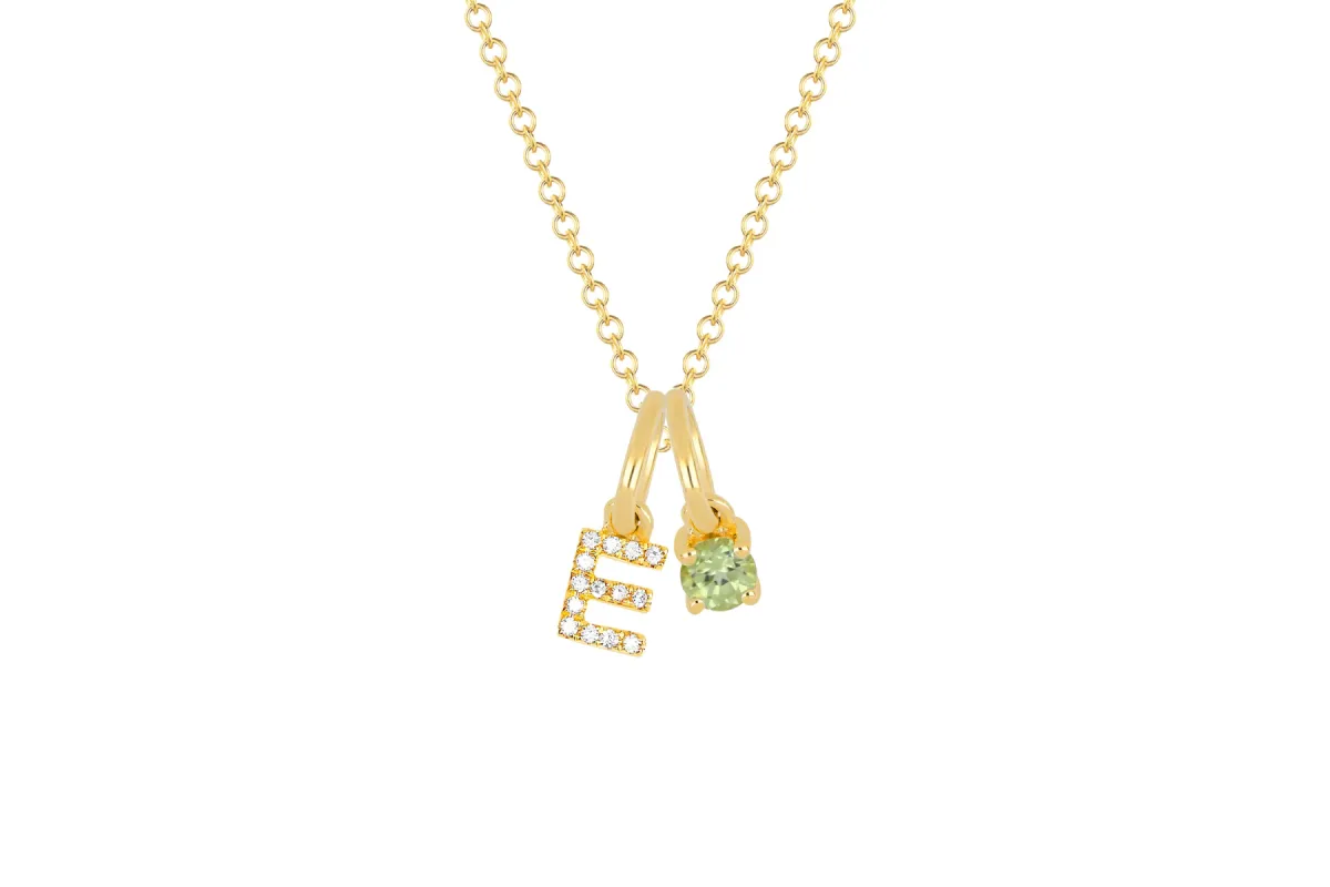 Peridot Birthstone Initial Charm Necklace sold by EF Collection