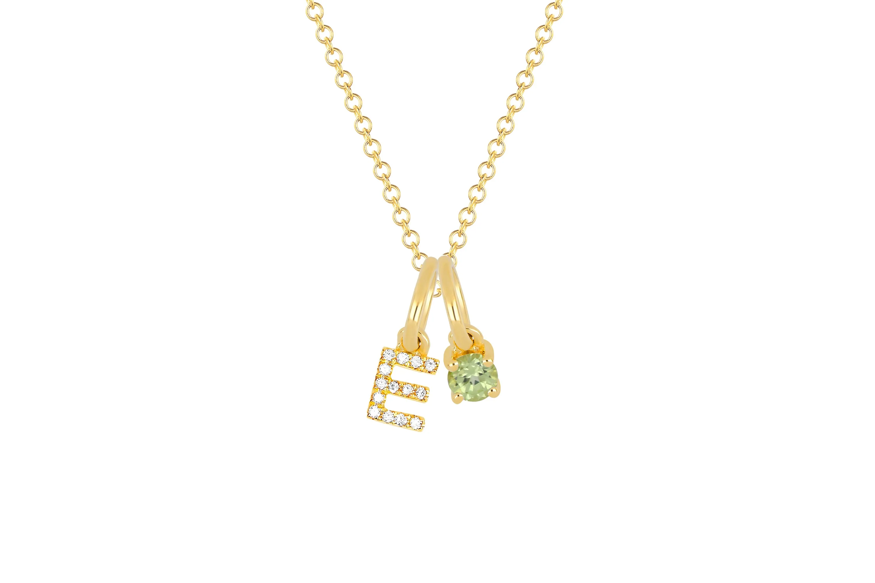 Peridot Birthstone Initial Charm Necklace sold by EF Collection
