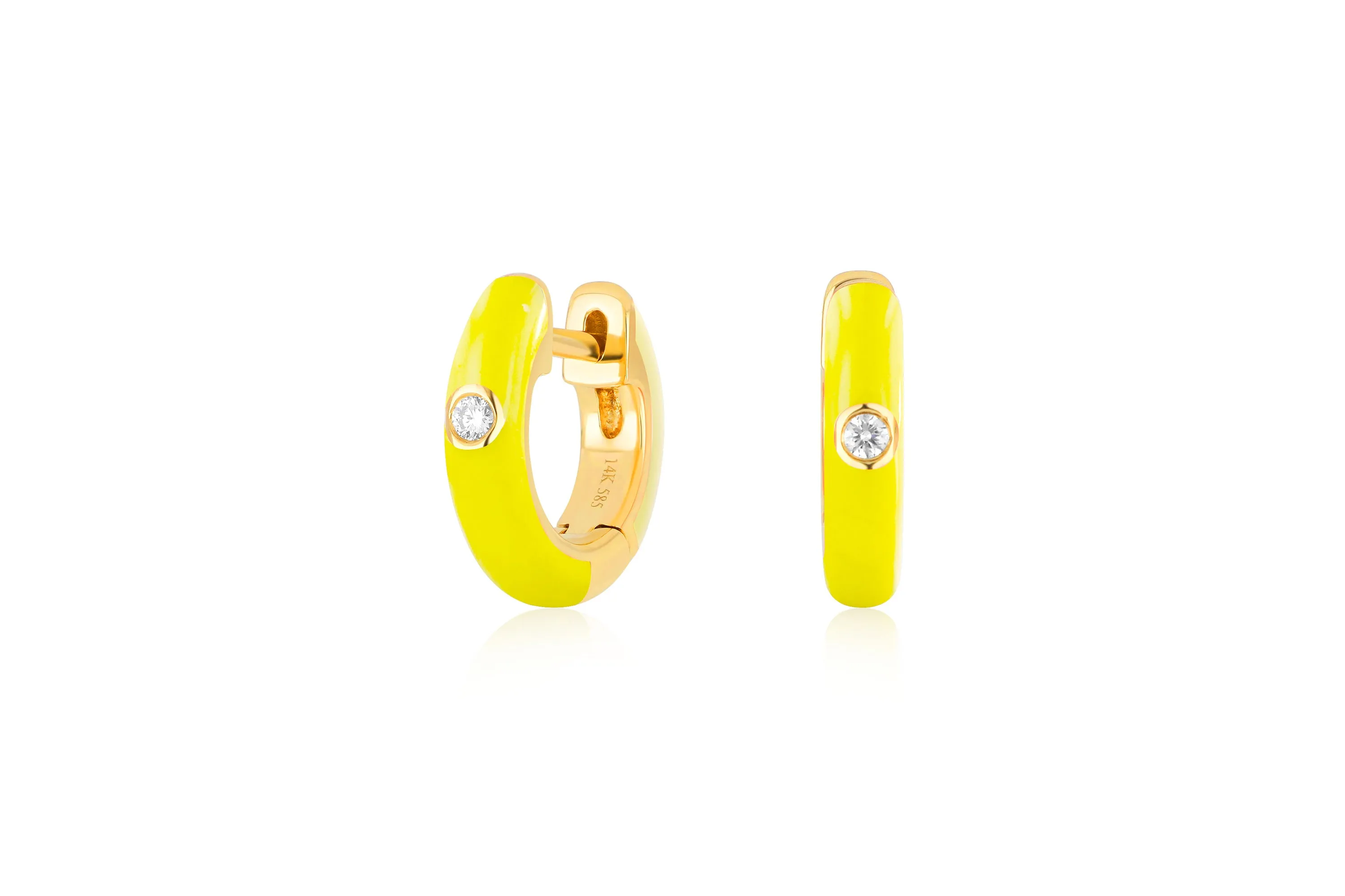 Diamond Yellow Enamel Huggie Earrings sold by EF Collection