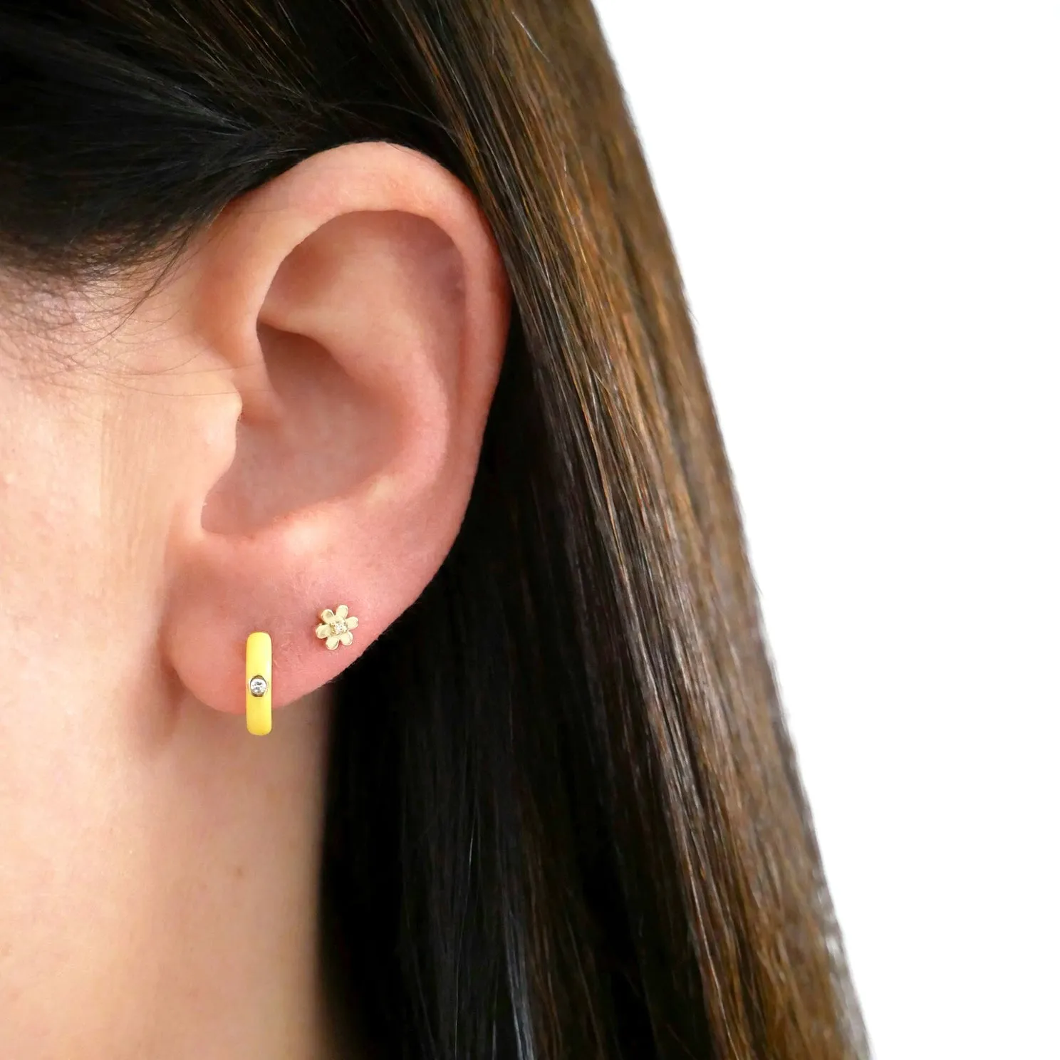 Diamond Yellow Enamel Huggie Earrings sold by EF Collection product image thumbnail 2