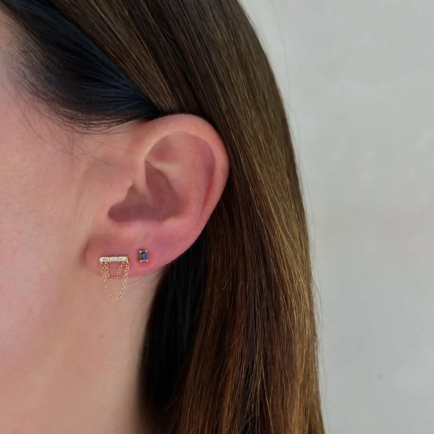 Blue Sapphire Baguette Stud Earring sold by EF Collection product image thumbnail 2