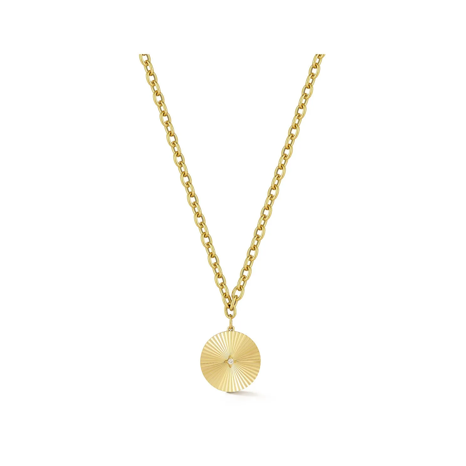 Jumbo Gold & Diamond Fluted Disc Chain Necklace sold by EF Collection