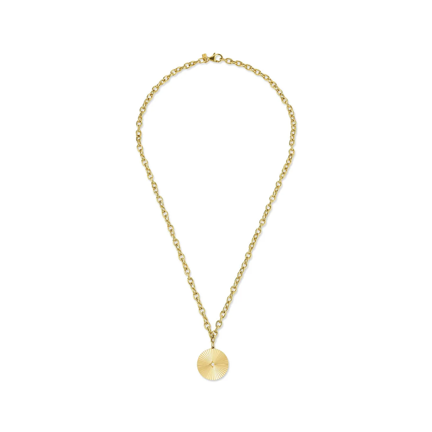 Jumbo Gold & Diamond Fluted Disc Chain Necklace sold by EF Collection product image thumbnail 5