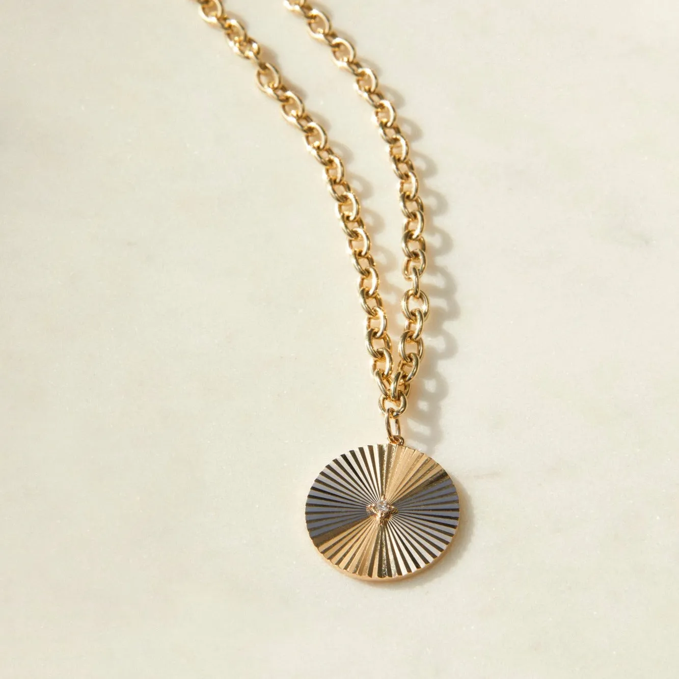 Jumbo Gold & Diamond Fluted Disc Chain Necklace sold by EF Collection product image thumbnail 4