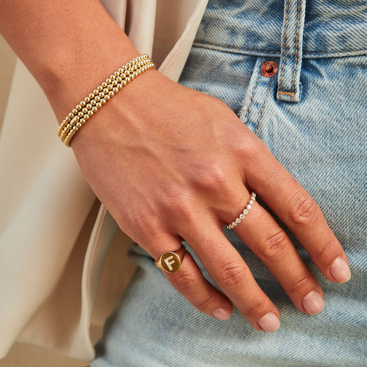 Gold & Diamond Initial Signet Ring sold by EF Collection product image thumbnail 2