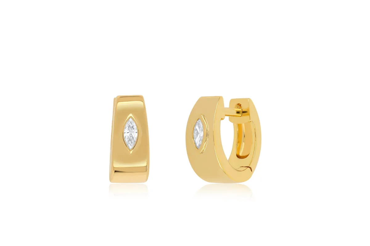 Jumbo Huggie With Diamond Marquise Center Earring sold by EF Collection