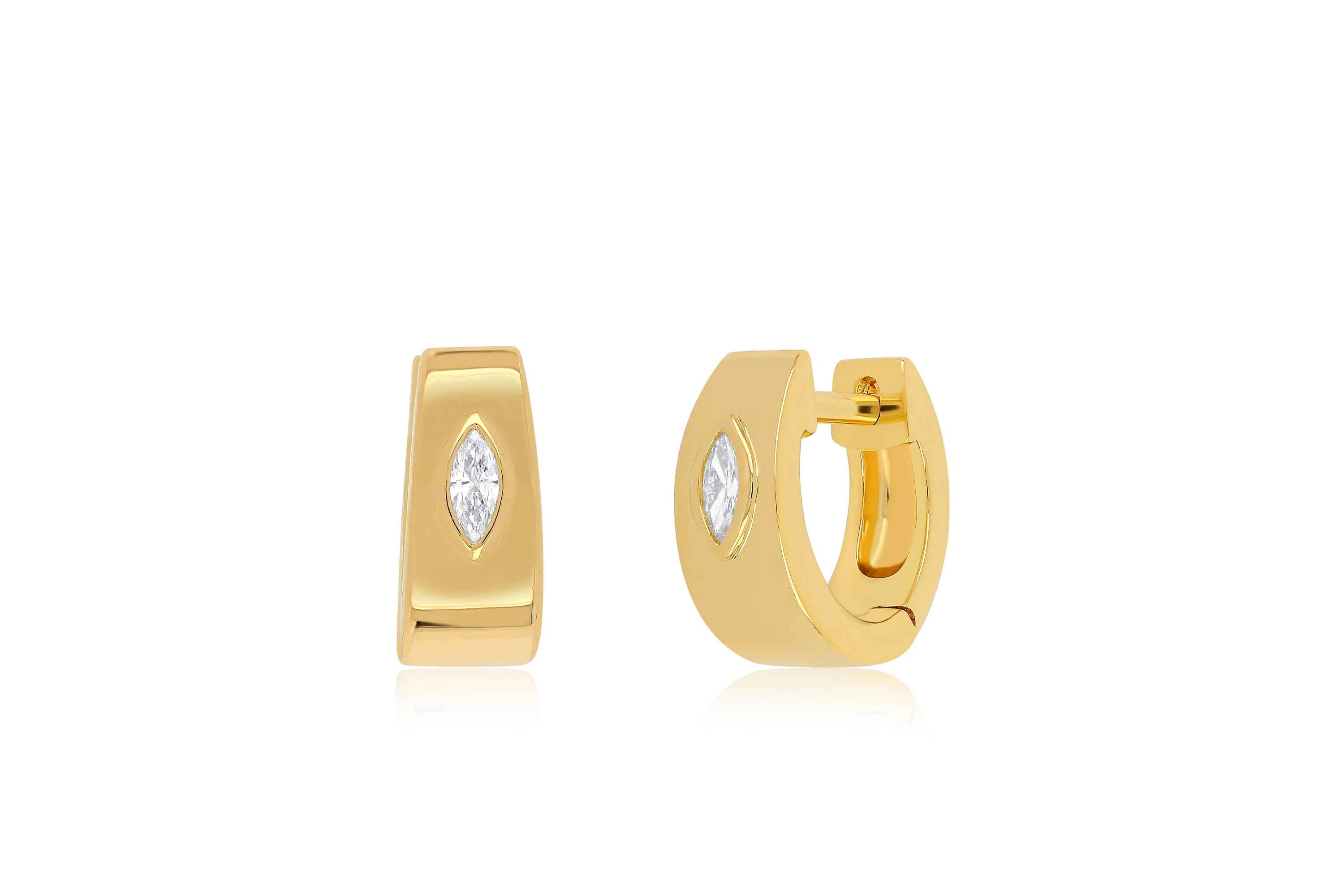 Jumbo Huggie With Diamond Marquise Center Earring sold by EF Collection