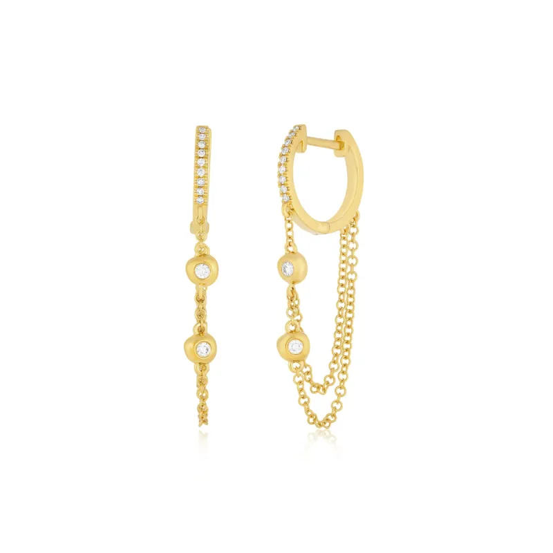 Pillow Chain Diamond Mini Huggie Earring sold by EF Collection