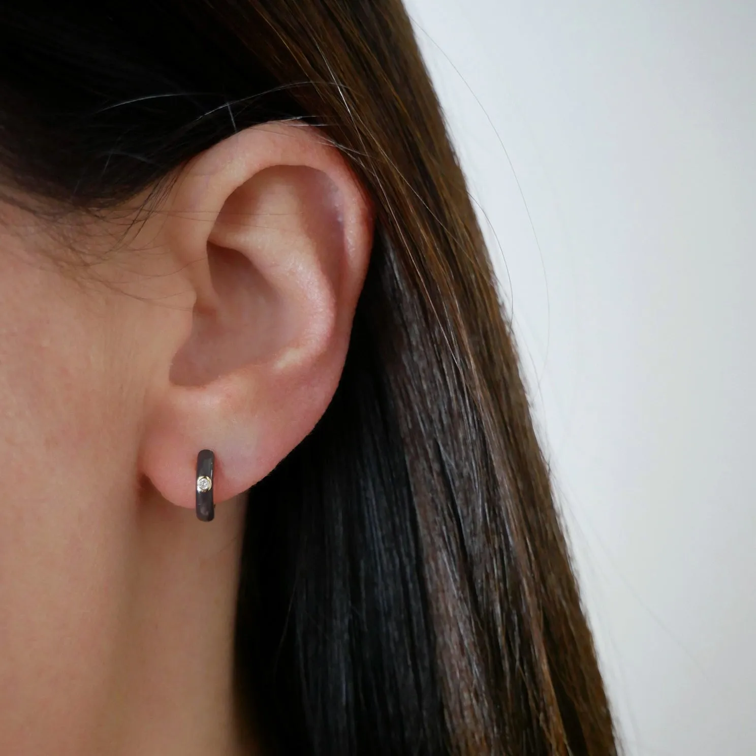 Diamond & Slate Enamel Huggie Earring sold by EF Collection product image thumbnail 2