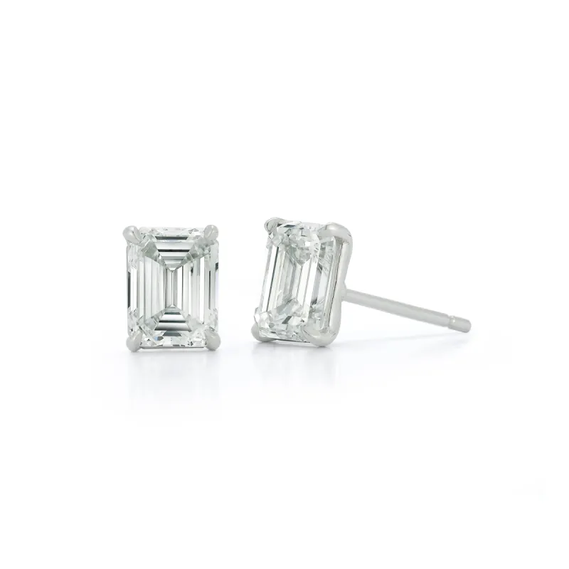 Emerald Cut Diamond Solitaire Stud Earrings sold by EF Collection