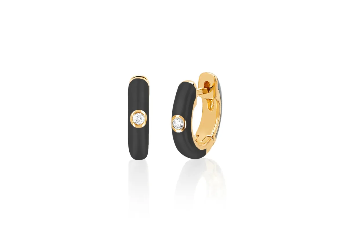 Diamond & Slate Enamel Huggie Earring sold by EF Collection