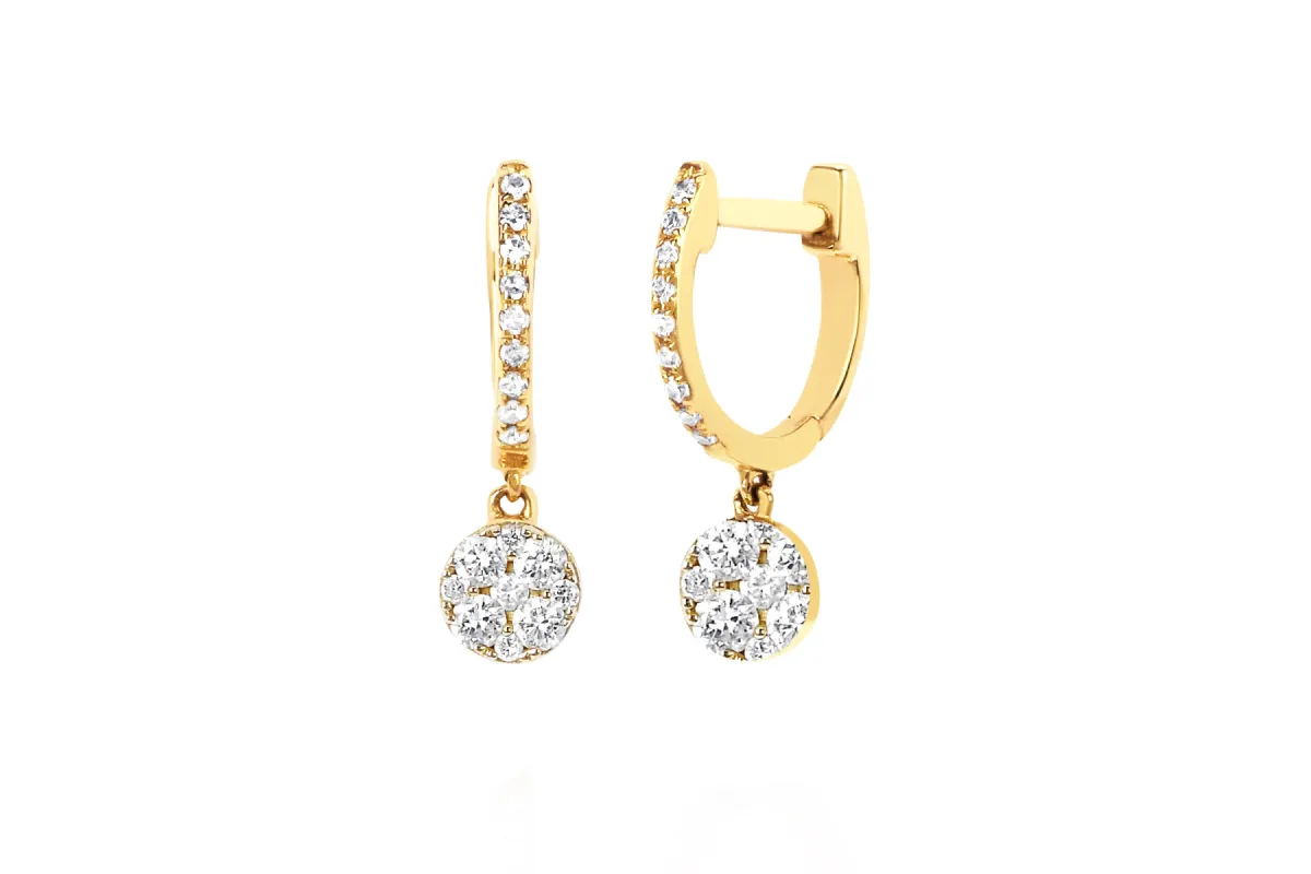 Full Cut Diamond Disc Drop Mini Huggie Earrings sold by EF Collection