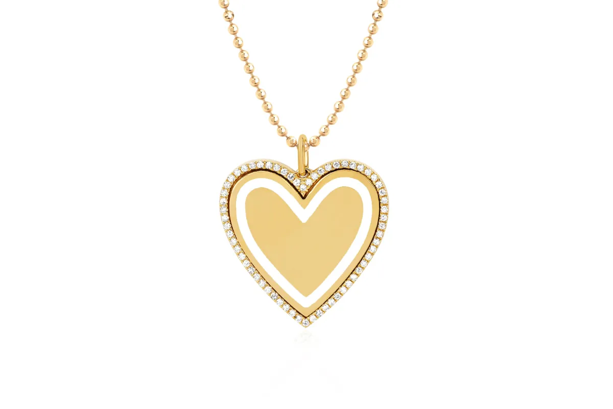 Diamond & White Enamel Heart Necklace sold by EF Collection